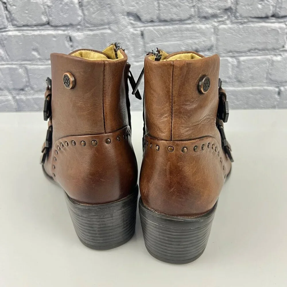 Bussola Ankle Boots 3 Strap‎ Booties Antique Brown Size 39 8/8.5 M